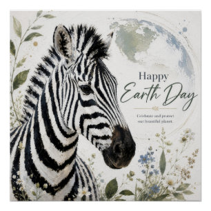 Poster Joyeuse Journée de la Terre Faune Zèbre