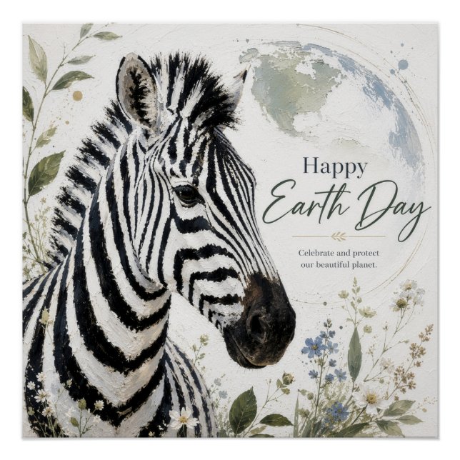 Poster Joyeuse Journée de la Terre Faune Zèbre (Devant)