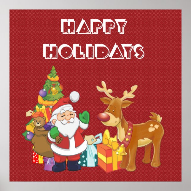 Poster Joyeuses fêtes avec Père Noël et Reindeer (Devant)