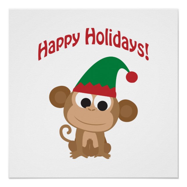 Poster Joyeuses fêtes ! Elfe de Noël singe (Devant)