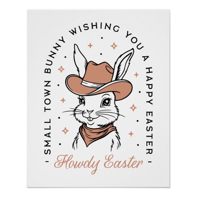Poster Joyeuses Pâques cow-boy lapin souhaits occidentaux (Devant)