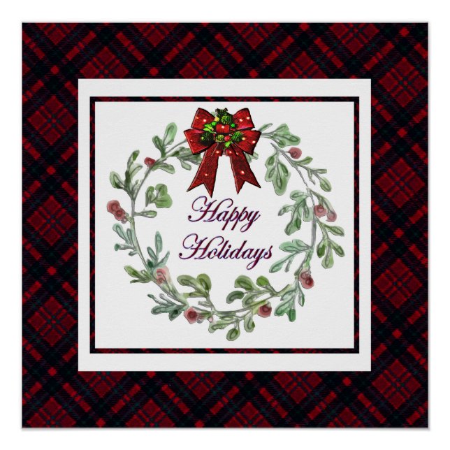 Poster Joyeuses Vacances Rouge Plaid (Devant)