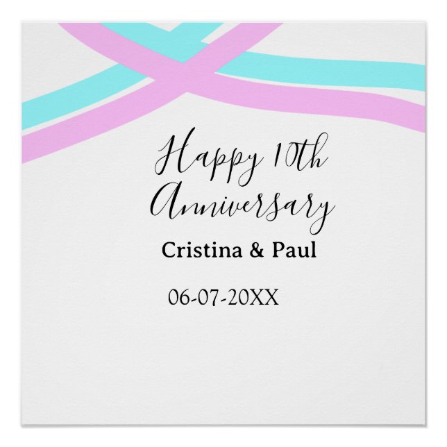 Poster Joyeux 10ème anniversaire de mariage simple nom mi (Devant)