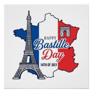 Poster Joyeux 14 juillet France Carte Tour Eiffel Vector_