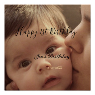 Poster Joyeux 1er anniversaire nom photo date stylé calli