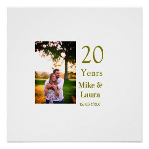Poster Joyeux 20e anniversaire nom couple date or