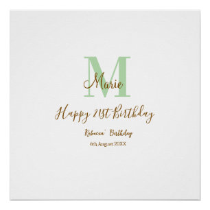 Poster Joyeux 21e Anniversaire vert ajouter nom monogramm