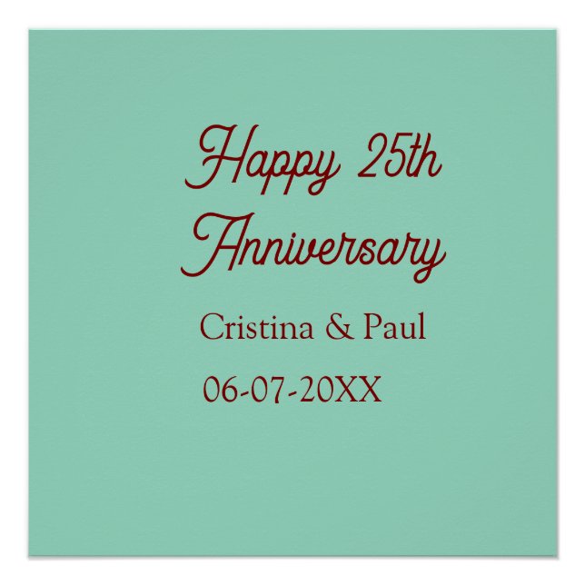 Poster Joyeux 25e anniversaire vert mauve pastel boho rét (Devant)