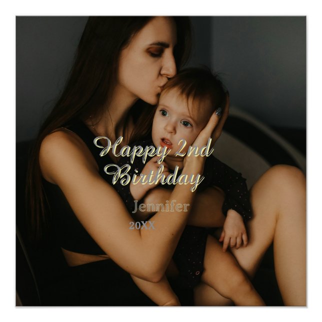 Poster Joyeux 2ème anniversaire enfants bébé mère jaune g (Devant)