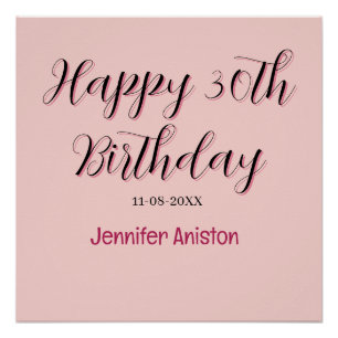 Poster Joyeux 30e anniversaire nom date élégant simple