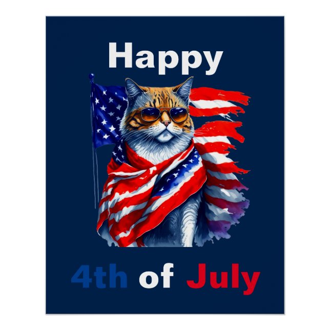 Poster Joyeux 4 juillet chat patriotique drapeau américai (Devant)