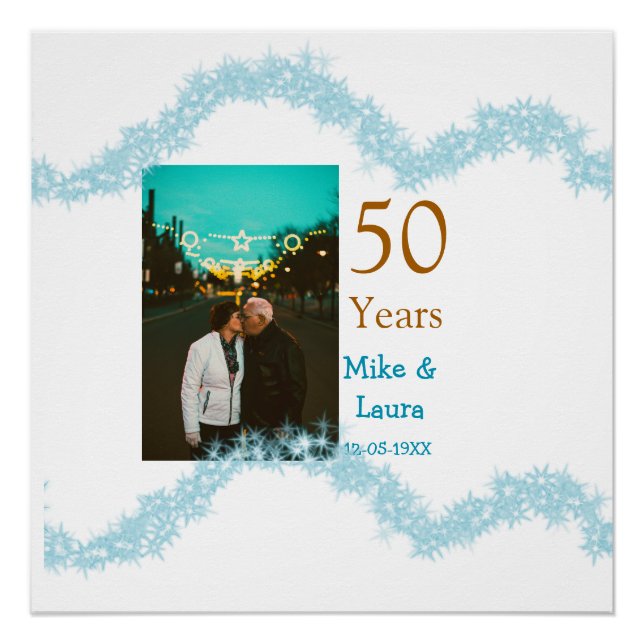 Poster Joyeux 50e anniversaire nom couple date mariage (Devant)