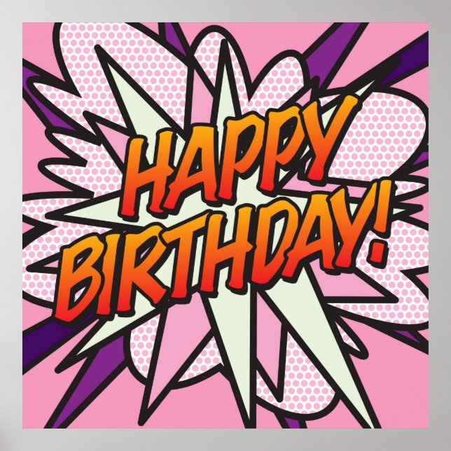 Poster Joyeux Anniversaire Amusant Rétro Bande Dessinée P (Devant)