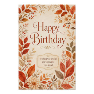 Poster Joyeux Anniversaire Aquarelle Botanique Automne Ch