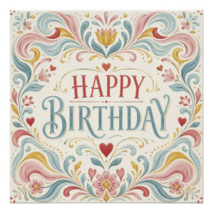 Poster Joyeux Anniversaire Art Populaire Scandinave Tourb