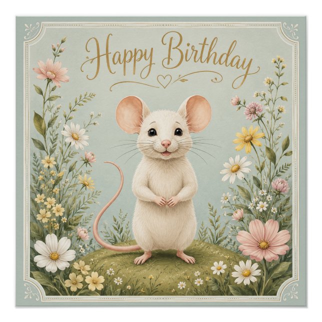 Poster Joyeux Anniversaire au Jardin de la Souris Douce (Devant)