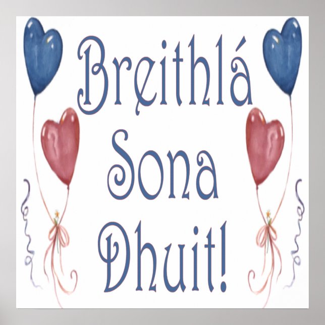 Poster Joyeux anniversaire ! en gaélique irlandais (Devant)