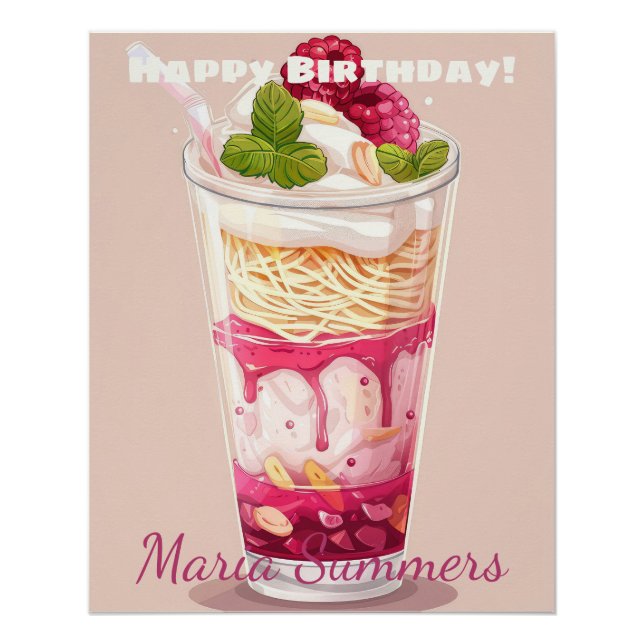 Poster Joyeux Anniversaire Falooda Glace Kawaii Cartoon  (Devant)