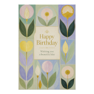 Poster Joyeux Anniversaire Fleurs Botaniques Modernes en