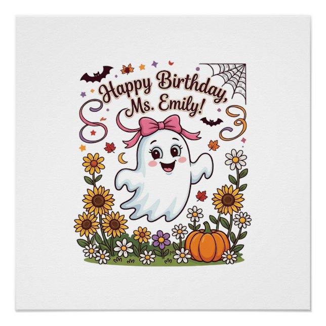 Poster Joyeux Anniversaire Mlle Emily Halloween Fantôme C (Devant)