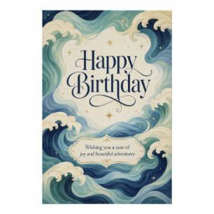 Poster Joyeux Anniversaire Vagues Océaniques Flottantes