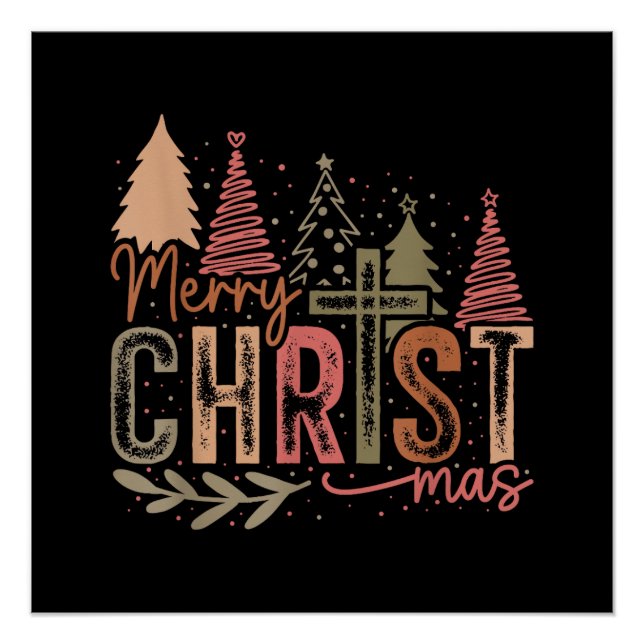 Poster Joyeux Christ Mas Noël Foi Chrétienne Jésus C (Devant)
