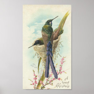 Poster Joyeux Colibri Vintage de Noël