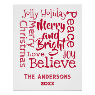 Poster Joyeux et brillant Autres paroles de Noël Rouge