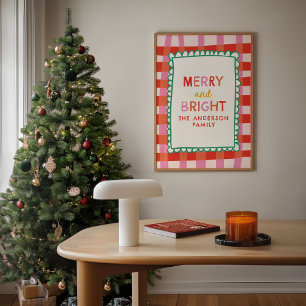Poster Joyeux et lumineux En vichy personnalisé rouge et 