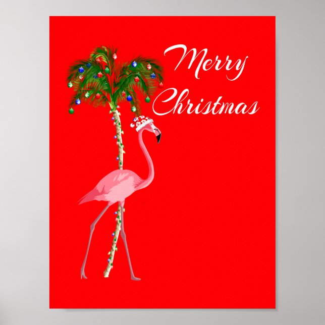 Poster Joyeux Flamant rose de Noël (Devant)
