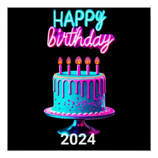 Poster Joyeux gâteau d'anniversaire 2024 Anniversaire Par
