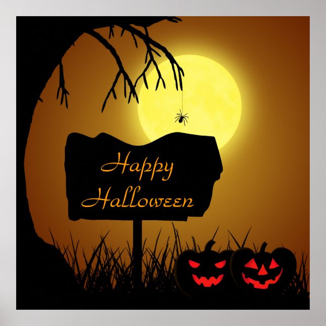 Poster Joyeux Halloween Jack O Lantern Citrouilles (Devant)