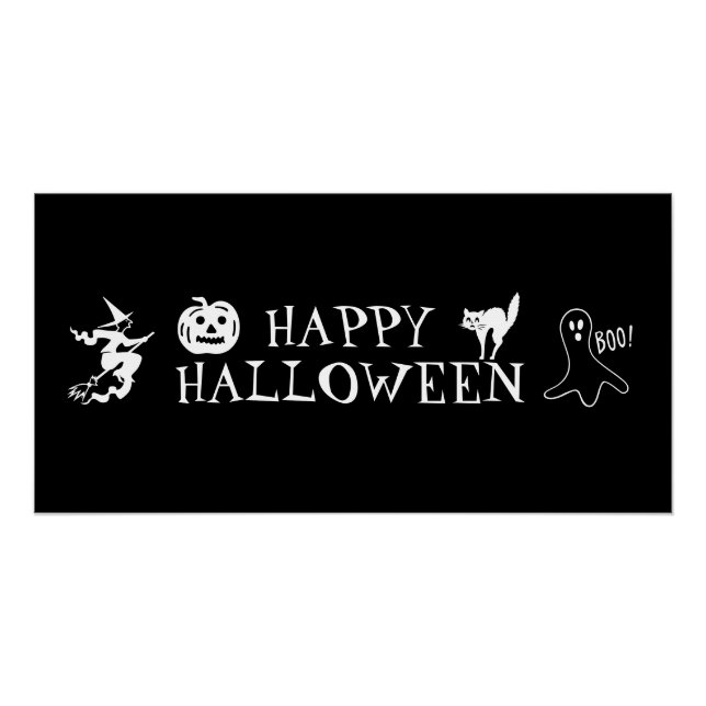 Poster Joyeux Halloween noir blanc effrayant (Devant)