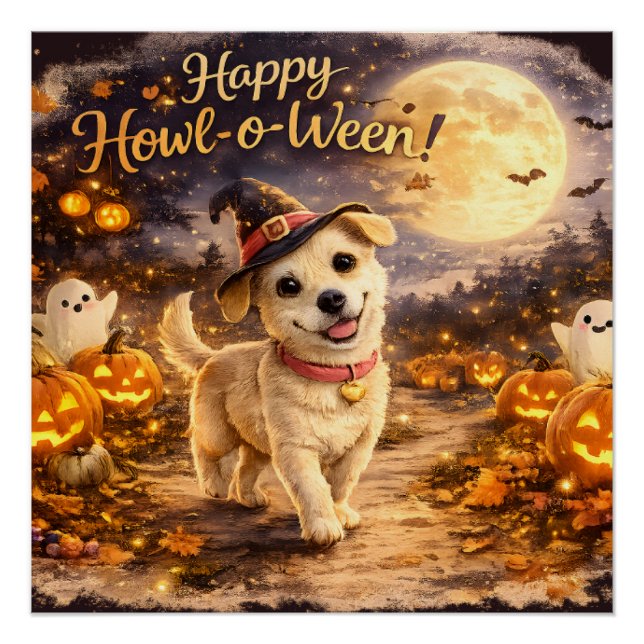 Poster Joyeux Howl-o-Ween Chien Mignon Design Halloween (Devant)