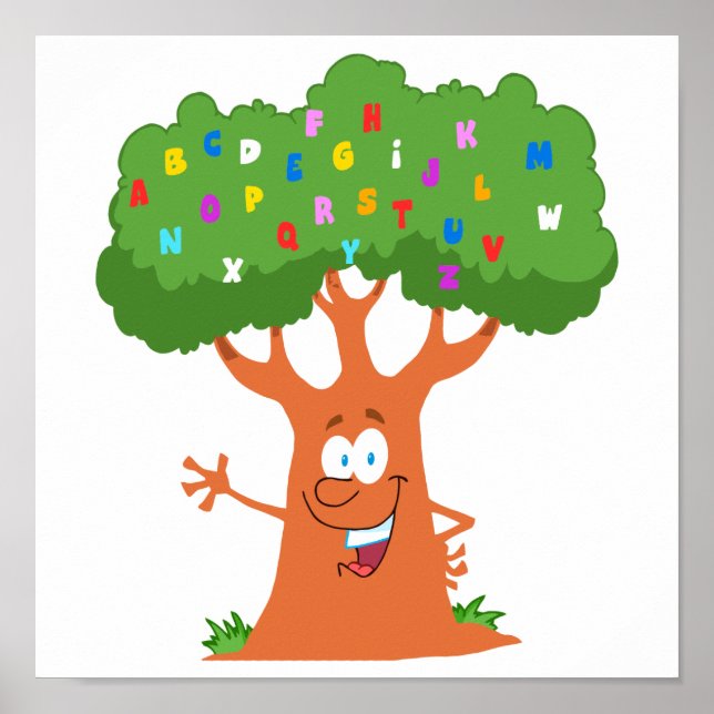 Poster joyeux joli dessin animé abc alphabet arbre (Devant)