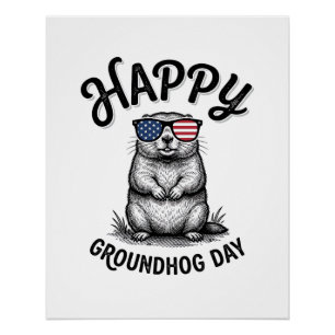 Poster Joyeux jour de la marmotte vintage gravure concept