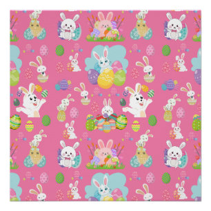 Poster Joyeux Jour de Pâques - Motif Drôle Lapin Et Oeufs