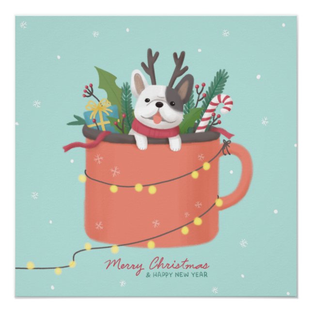 Poster Joyeux Noël : Art de l'illustration de chien (Devant)