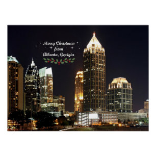 Poster Joyeux Noël, Atlanta, Georgia Skyline