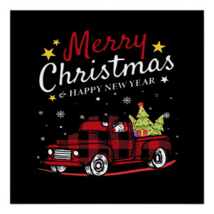 Poster Joyeux Noël Buffalo Truck Bonhomme de Neige Arbre
