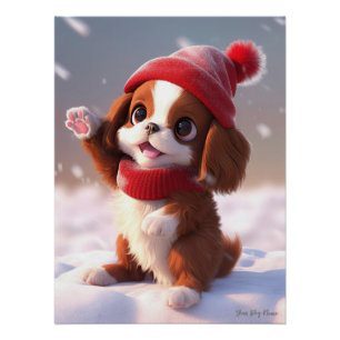 Poster Joyeux Noël, Cavalier King Charles Spaniel Dog