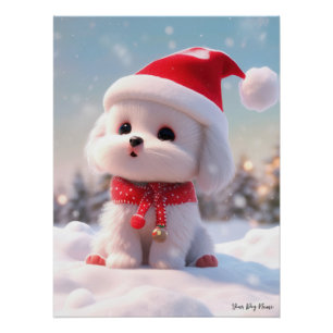 Poster Joyeux Noël, Chien maltais Chien Chien Chien Chien