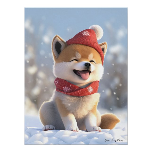 Poster Joyeux Noël, Chien Shiba Inu Puppy 02 - Happy Ch (Devant)