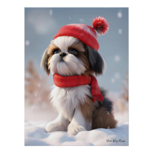 Poster Joyeux Noël, Chih Tzu Chien Chien Puppy 01 - Happy