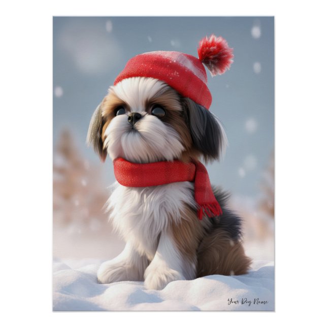 Poster Joyeux Noël, Chih Tzu Chien Chien Puppy 01 - Happy (Devant)