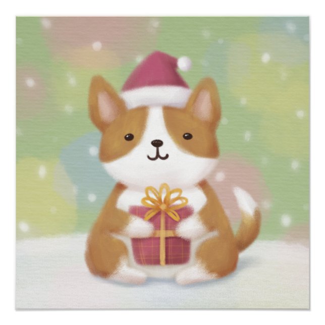 Poster Joyeux Noël : Corgi Illustration Art (Devant)