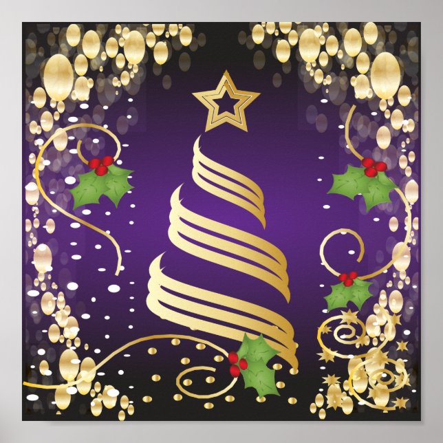 Poster Joyeux Noël Festive Passion violet et or (Devant)