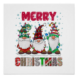 Poster Joyeux Noël Gnome Famille Drôle d'arbre de Noël