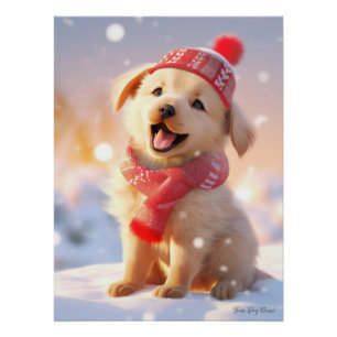Poster Joyeux Noël, Golden Retriever Dog 01 - Happy C
