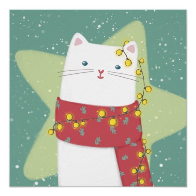 Poster Joyeux Noël : Illustration de chat (Devant)